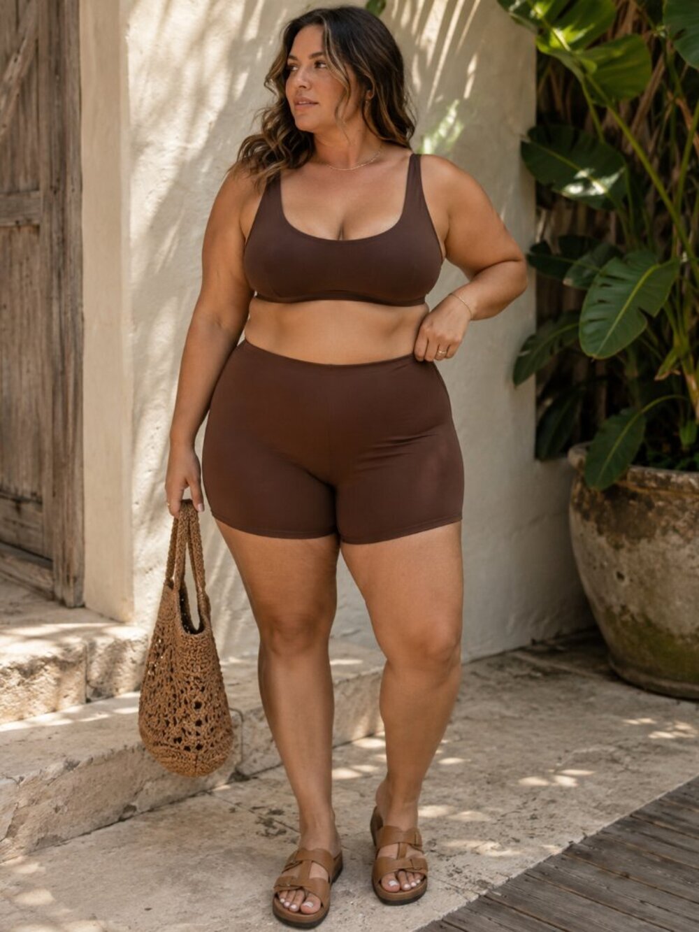 NWT SKIMS High Waisted Swim Shorts Cocoa Brown Plus Size 3X Bikini Bottom